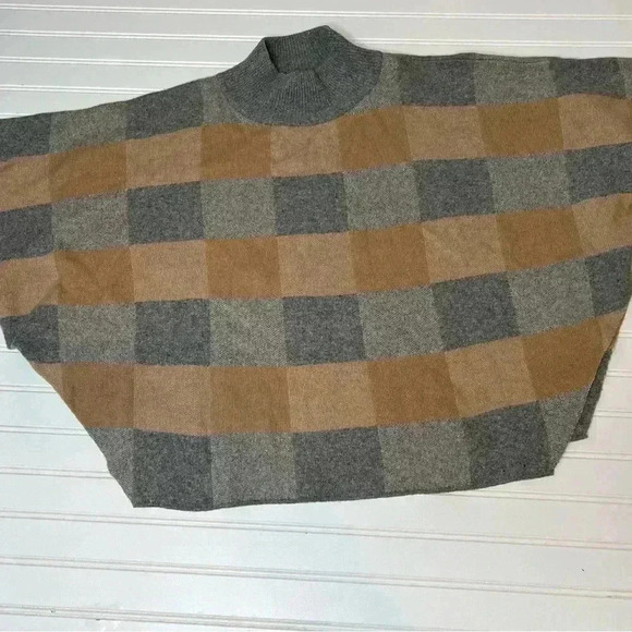 NOTE DI ANITA Merino Wool- Cashmere Checkered Dolman Poncho Italy Sweater 283 - Picture 1 of 2